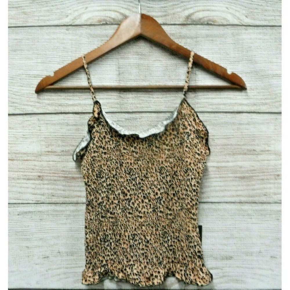 Liberty Love Smocked Shirt Jr Womens Medium Animal Print Ruffle Tank Shirt New